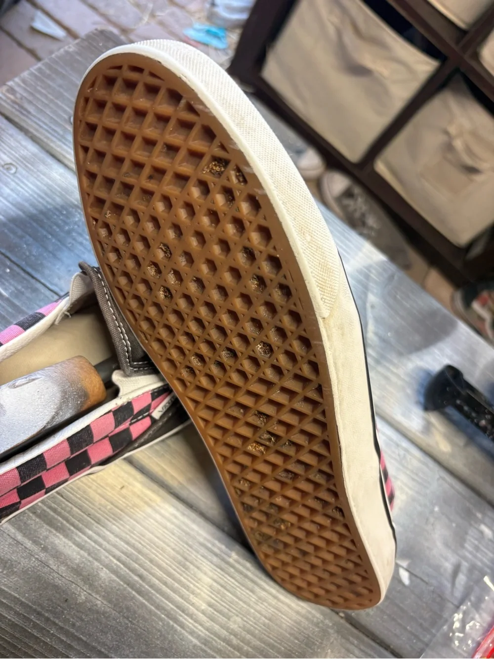 Vans black/pink checkerboard slip-on sneakers Mens 11 good condition